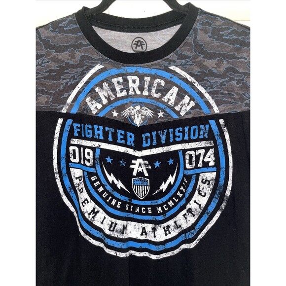 American Fighter Men XL Blue black white Training T Shirt UFC MMA Gym Workout - Picture 2 of 9